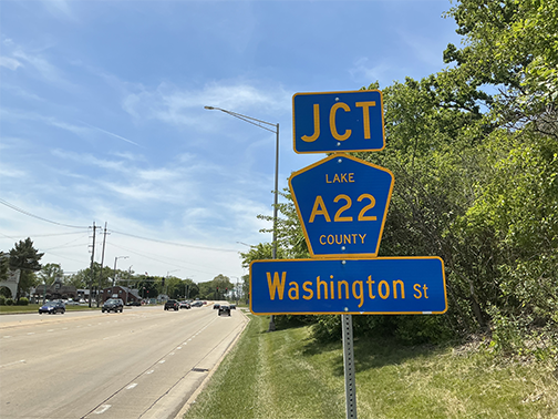 junction A22 lake county street sign in blue
